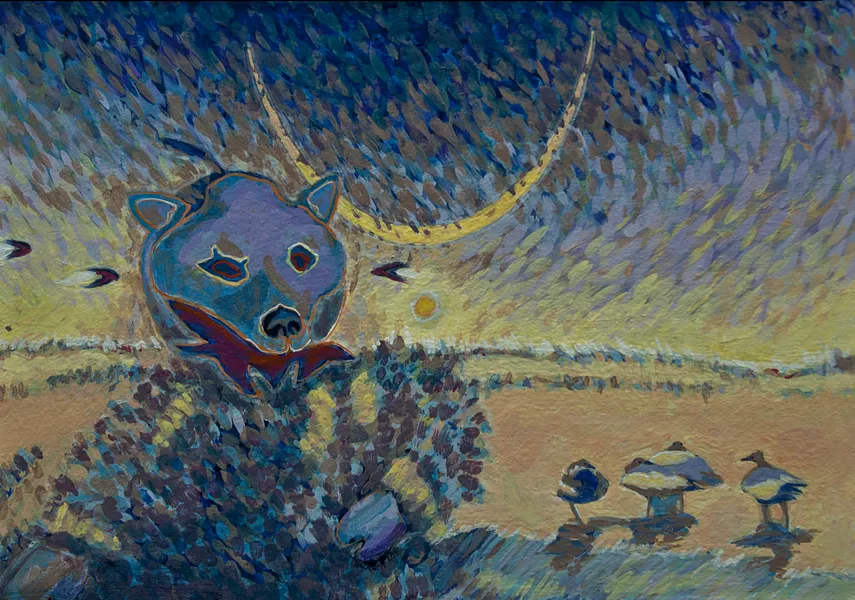 Angakok, bear mask, geese and two moons